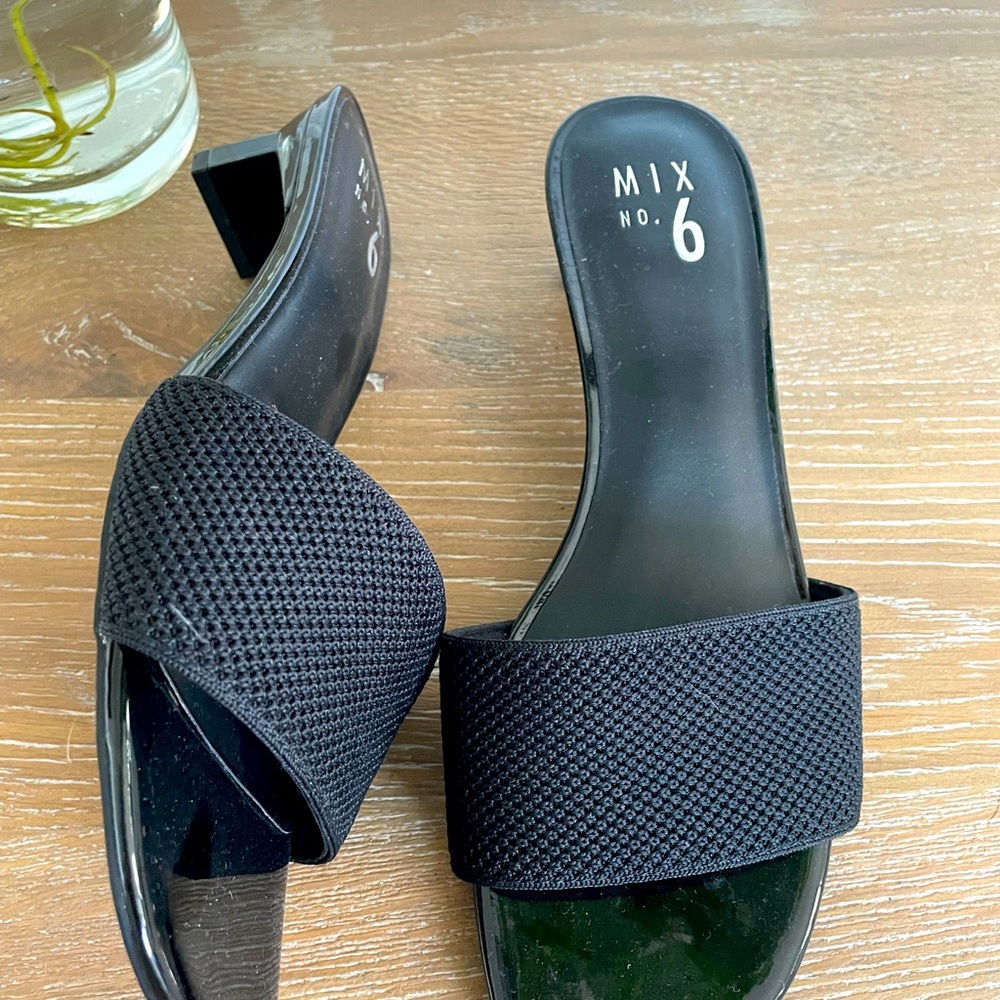 Black squared heels with Soft wide Elastic.